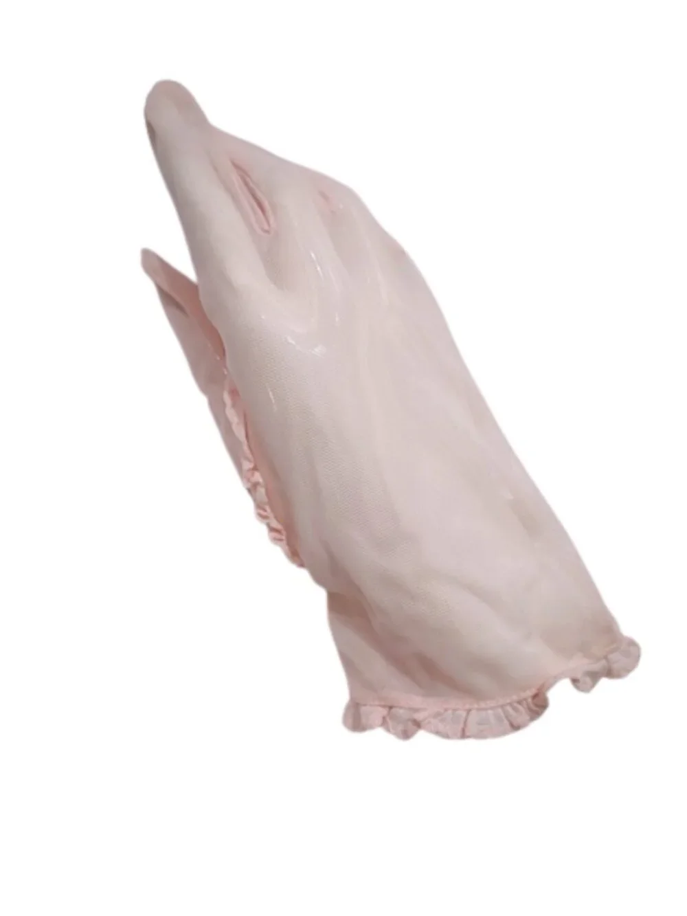 1950s Vintage 2 Piece Peachy Pink Net Gloves With Ruffles Long and Short Style.